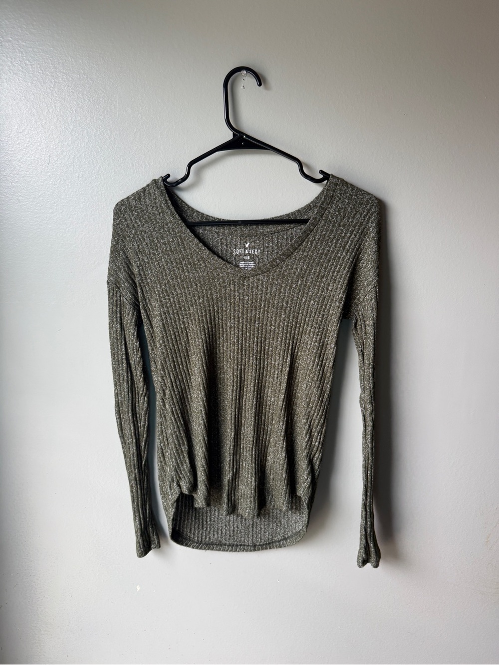 Soft & Sexy Ribbed Long Sleeve Top Olive Green XS